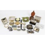 A group of costume jewellery and miscellaneous items, including a pair of faux pearl earrings in