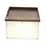 Aluminium chest, with oak tray on a hinged lid inscribed 'The Queen Private Secretary's Office'
