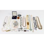 Selection of silver and costume jewellery, including two charm bracelets with multiple charms,