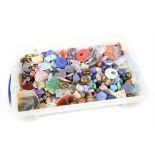 Box of large gemstone beads, carved gemstones, tumbled stones and paste stone beads,