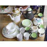 Susie Cooper and Myott china to include Old Gold 'Keystone' coffee pot, Green Keystone trio,