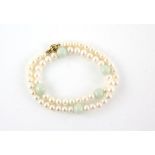 Pearl and aventurine quartz necklace, fifty-eight 6.9-7.8mm pearls and five 11.2mm aventurine