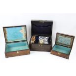 Late 19th century rosewood jewellery box, with a small collection of costume jewellery including a