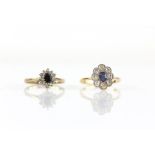 Two rings, including, a paste and diamond cluster ring, with central oval paste stone,