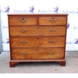 Early 19th century mahogany chest, of two short and three long graduated drawers on bracket feet,