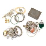 Mixed collection of costume jewellery, including silver bangles, rings and pendants,