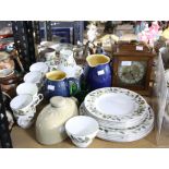 Wedgwood Beaconsfield part dinner and tea service, two Denby jugs, mantel clock and other items etc.