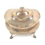 Silver sugar bowl with hinged lid, shaped baluster from on four feet, Sheffield, H12 cm, 11 oz