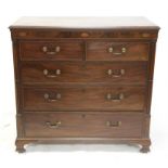 George III mahogany chest of drawers, the shell inlaid frieze over two short and three long