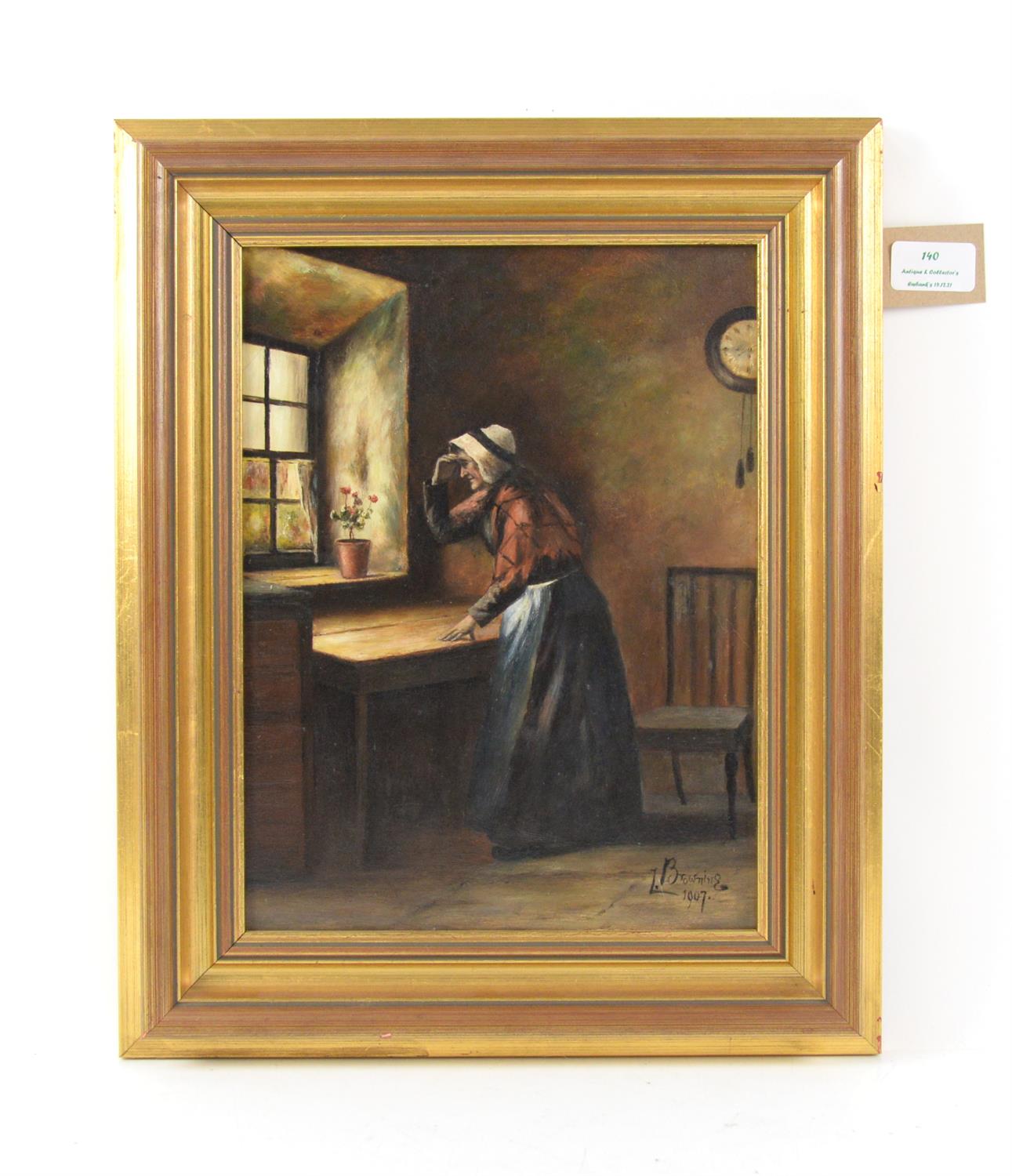 L. Browning, 'The Parting Glance' (1907). Oil on board. Signed and dated lower right. Framed.