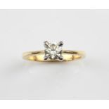 A single stone diamond ring, round brilliant cut diamond weighing an estimated 0.