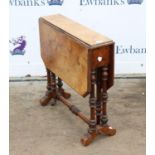 Victorian burr walnut Sutherland table, the canted rectangular top on turned supports and bracket