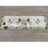 A VINTAGE ENAMEL HEARTH WITH ROSE DECORATION 122CM WIDE