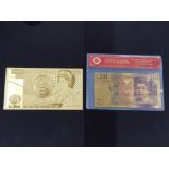 2 GOLD BANKNOTES 20 AND 50 POUNDS ONE WITH CERTIFICATE OF AUTHENTICITY 99.9 PERCENT PURE 24K CARAT