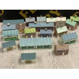 BOX CONTAINING A SELECTION OF HARD PAPER HOUSES, DESIGNED FOR TRAIN SET SCENERY