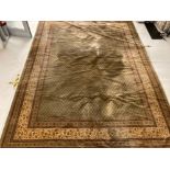 A LARGE KESHAN WOOL CARPET BY ADOROS WITH GEOMETRIC FLORAL BORDER 398 X 298CM