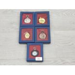 5 MODERN DECORATIVE POCKET WATCHES STILL BOXED