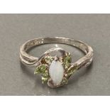 SILVER OPAL AND PERIDOT CLUSTER RING SIZE R 1/2 2.7G GROSS