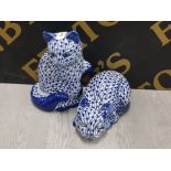 HEREND STYLE BLUE FISHNET CAT ORNAMENTS