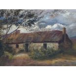 AN OIL PAINTING BY J M CURRIE RURAL COTTAGE SCENE SIGNED 24 X 33CM IN GILT FRAME