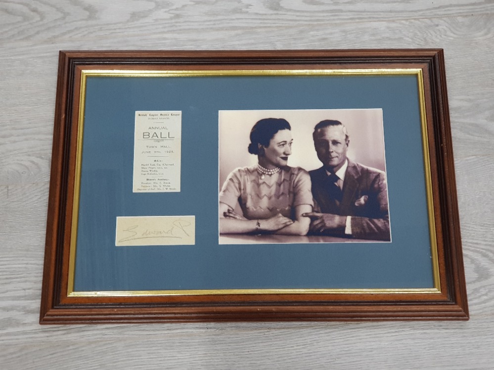 BRITISH ROYALTY EDWARD AND WALLIS SIMPSON FRAMED PHOTOGRAPH MOUNTED UP ALONGSIDE AN EXAMPLE OF HIS