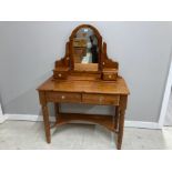 A MODERN PINE DRESSING TABLE WITH LOOSE MIRROR SURROUND THE LEGS JOINED BY UNDERTIER 99 X 143CM