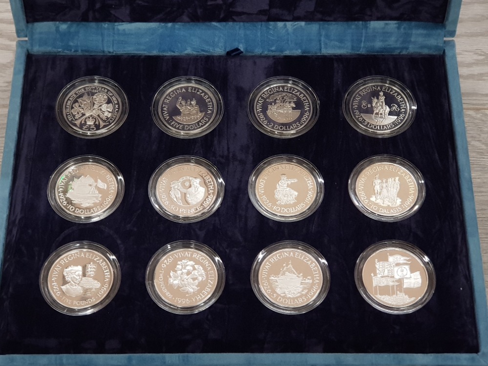 UK ROYAL MINT SILVER PROOF 12 CROWNS SET 1996 70TH QUEEN ELIZABETH II BIRTHDAY HOUSED IN ORIGINAL