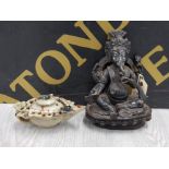 STATUETTE OF VISHNU TOGETHER WITH CARVED SOAPSTONE TEAPOT