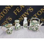 4 PIECES OF MASONS CHARTREUSE INCLUDES JUG, TEAPOT AND 2 VASES