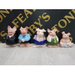 A SET OF 5 NATWEST PIGGY BANKS ALL WITH ORIGINAL STOPPERS