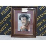 A FRAMED PASTEL DRAWING OF BOBBY THOMPSON THE LITTLE WASTER BY A IRVING OF FOREST HALL DATED 1979