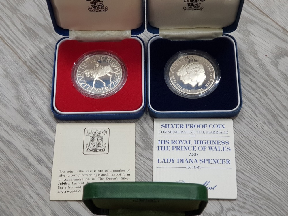 3 ROYAL MINT UK SILVER PROOF CROWNS INCLUDES 1972 SILVER WEDDING, 1977 JUBILEE AND 1981 DIANA - Image 2 of 3