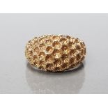 9CT YELLOW GOLD HONEYCOMB DESIGN TURBAN RING SIZE L 4.6G