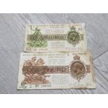 TWO GEORGE V BANKNOTES INCLUDES NF WARREN FISHER £1 NOTE AND ONE 10 SHILLING NOTE