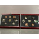 ROYAL MINT PROOF YEARLY SET DELUXE RED CASES 1990 8 COINS 1991 7 COINS ORIGINAL PACKING AND CASES