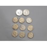 11 GERMAN SILVER COINS COMPRISING 1937-39 2 MARKS X 9 PLUS 2 1935 5 MARKS