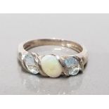 925 STERLING SILVER OPAL AND TOPAZ 3 STONE RING SIZE Q GROSS WEIGHT 3G