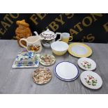 MISCELLANEOUS ITEMS TO INCLUDE ROYAL DOULTON DISH MASONS BUTTER COVER SMALL MALING DISHES RINGTONS