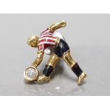 18CT YELLOW GOLD AND DIAMOND HAND MADE SUNDERLAND FOOTBALLER TIE PIN UNIQUELY HAND ENAMELLED WITH