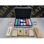 POKER SET WITH CHIPS, DICE, 6 PACKS OF CARDS AND DOMINOS
