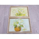 2 FRAMES STILL LIFE OIL PAINTINGS ON BOARD SIGNED PHYLLIS GREEN