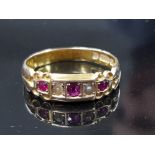 15CT YELLOW GOLD PEARL AND RUBY RING COMPRISING OF 3 ROUND RUBY'S SET WITH A PEARL INBETWEEN, ALL