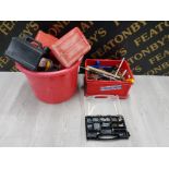 2 BOXES OF MISCELLANEOUS TOOLS INCLUDES PETROL CANS HAMMERS ETC