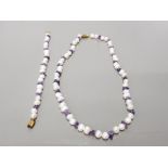FRESHWATER PEARL AND AMETHYST BEADED NECKLET AND MATCHING BRACELET