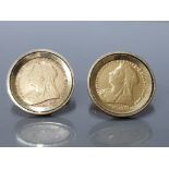 22CT GOLD OLD VICTORIA HEAD 1893 AND 1895 HALF SOVEREIGN CUFF LINKS 17.8G