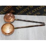 2 COPPER BED PAN WARMERS