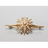 STUNNING ANTIQUE 15CT GOLD SUNBURST BROOCH SET WITH SEED PEARL GROSS WEIGHT 5.5G