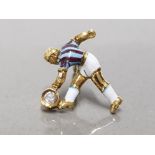 18CT YELLOW GOLD AND DIAMOND HAND MADE ASTON VILLA FOOTBALLER TIE PIN UNIQUELY HAND ENAMELLED WITH