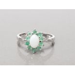 925 STERLING SILVER OPAL AND 10 EMERALD CLUSTER RING SIZE Q1/2 GROSS WEIGHT 3.5G