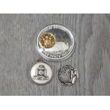 A COLLECTION OF 3 MEDALLIONS WHICH INCLUDES 2006 PRE DECIMALISATION GB THREE PENCE PROOF WITH GOLD